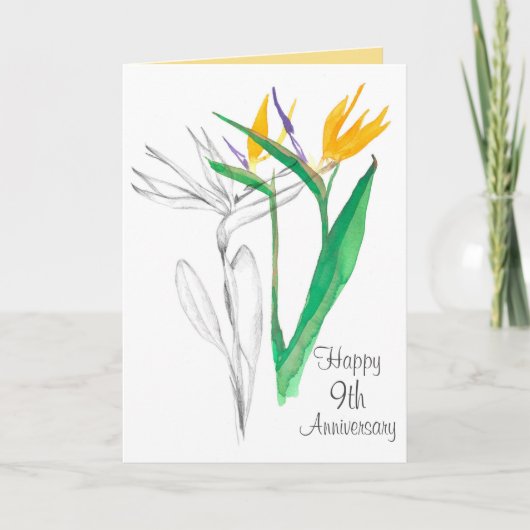 Gelukkig 9e bruiloft Jubileum Bird of Paradise Kaart (Voorkant)