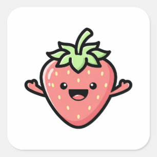 Gelukkig Aardbei – Mooie Kawaii Illustratie Vierkante Sticker