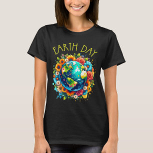 Gelukkig Aardedag Shirt Schattige Aarde Met Bloemi