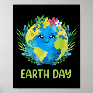Gelukkig Aardedag Shirt Schattige Aarde Met Bloemi Poster
