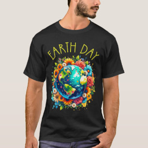 Gelukkig Aardedag T-shirt Schattige Aarde Met Bloe