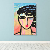Gelukkig Abstract digitaal portret van een vrouw Canvas Afdruk (Insitu (Houten vloer))
