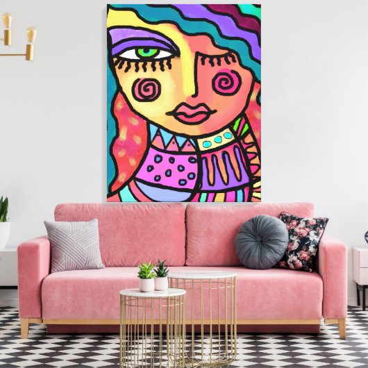 Gelukkig Abstract digitaal portret van een vrouw Canvas Afdruk (Insitu (Woonkamer))