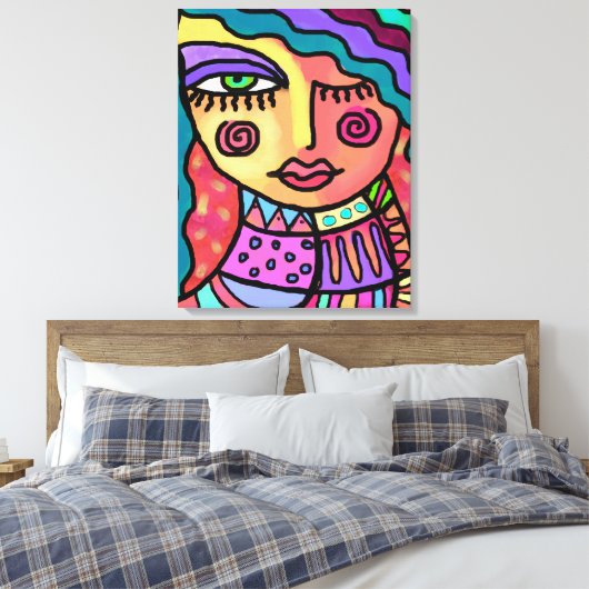 Gelukkig Abstract digitaal portret van een vrouw Canvas Afdruk (Insitu (Slaapkamer))