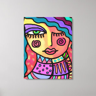 Gelukkig Abstract digitaal portret van een vrouw Canvas Afdruk