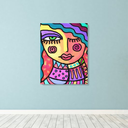 Gelukkig Abstract digitaal portret van een vrouw Canvas Afdruk (Insitu (Houten vloer))