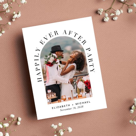 Gelukkig Achteraf Feestboog Foto Bruiloft Aankondigingskaart