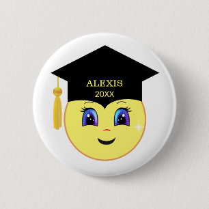Gelukkig Afstudeer Gezicht Ronde Button 5,7 Cm
