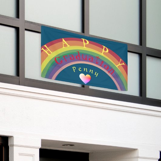 "Gelukkig Afstuderen!" Aangepaste regenboogbanner Spandoek (Buitenkant Gebouw)