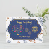 Gelukkig Alles Blauw en Gouden Vakantiekaart Feestdagenkaart (Staand voorkant)