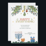 Gelukkig alles Kerst- en Nieuwjaarskaart Feestdagenkaart<br><div class="desc">Één kerstkaart voor iedereen met Kerstmis-versiering hangend aan dennentakken, een menorah, dreidels en een cadeau. (Vector gemaakt door freepik - www.freepik.com). De kaart is gemakkelijk aan te passen met uw tekst, lettertype, letterkleur, papiervorm en keuze van papiersoort. Niet precies wat u zoekt? Al onze producten kunnen op maat worden ontworpen...</div>