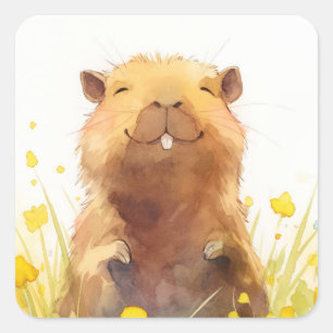 Gelukkig als een Capibara Kan Zijn Vierkante Sticker