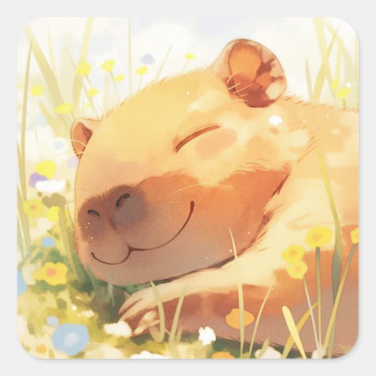 Gelukkig als een Capibara Vierkante Sticker (Voorkant)