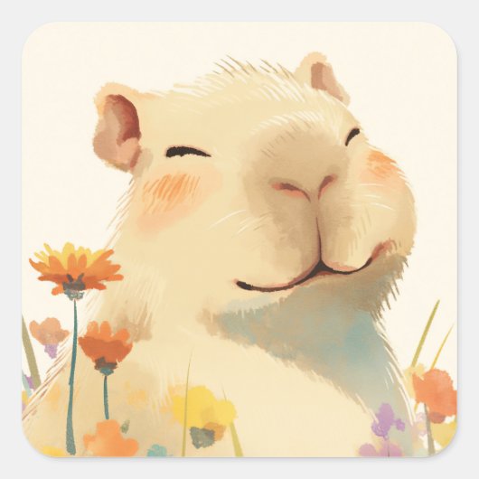 Gelukkig als een Capibara Vierkante Sticker (Voorkant)