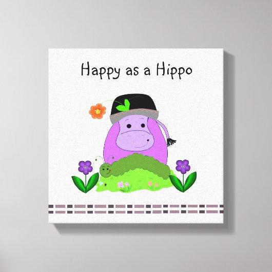 Gelukkig als een Hippo Canvas Afdruk (Voorkant)