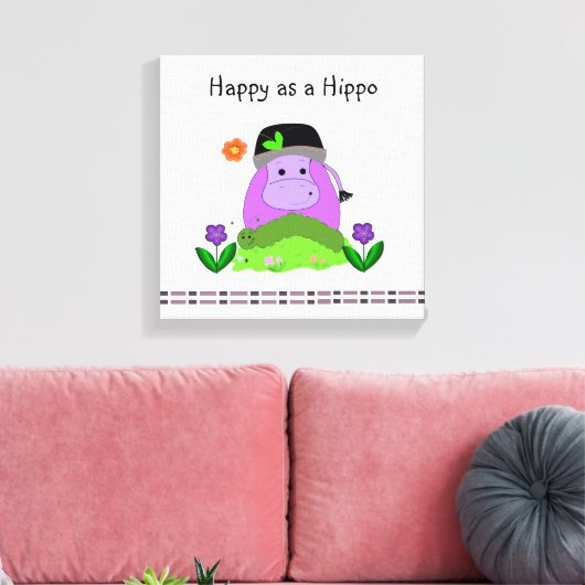 Gelukkig als een Hippo Canvas Afdruk (Insitu (Woonkamer))
