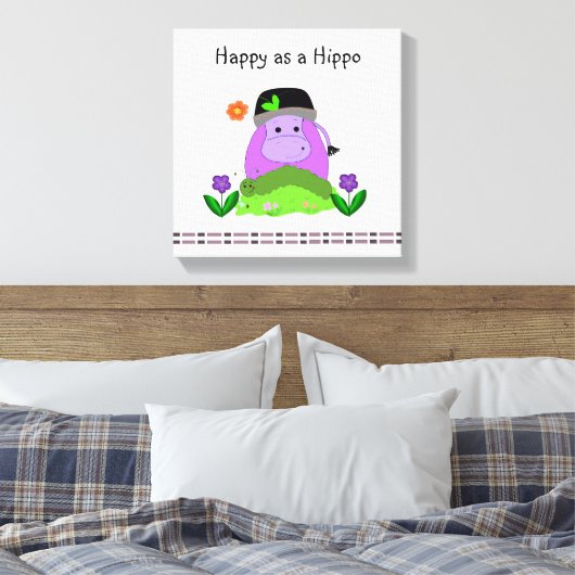 Gelukkig als een Hippo Canvas Afdruk (Insitu (Slaapkamer))