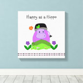 Gelukkig als een Hippo Canvas Afdruk (Insitu (Houten vloer))