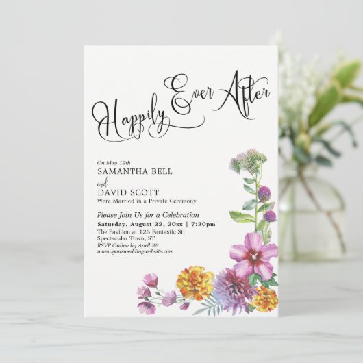 Gelukkig altijd daarna Aquarel Wilde Bloem Recepti Kaart (Staand voorkant)