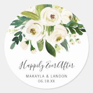 Gelukkig altijd daarna Elegante witte bloemige bru Ronde Sticker