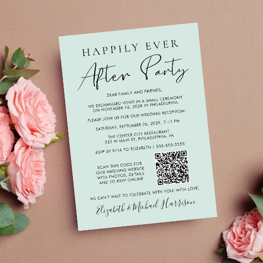 Gelukkig altijd daarna foto QR-code bruiloft mint Aankondiging