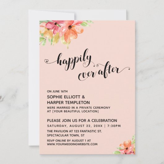 Gelukkig altijd daarna Hartjes Script Roze Boho Bl Kaart (Voorkant)