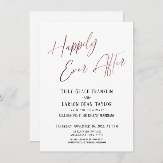 Gelukkig altijd daarna Roze goud Elegant Huwelijks Kaart (Voorkant / Achterkant)