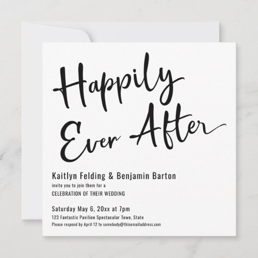 Gelukkig altijd daarna Zwarte Witte Trouwreceptie Kaart (Voorkant)