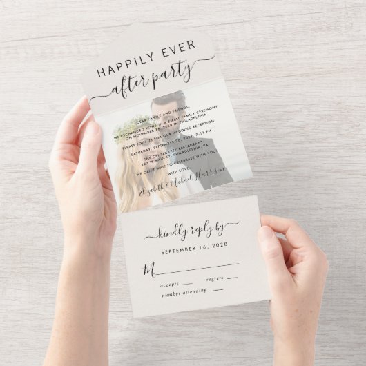 Gelukkig altijd foto roomijs bruiloftsreceptie all in one uitnodiging (Afscheurbaar)