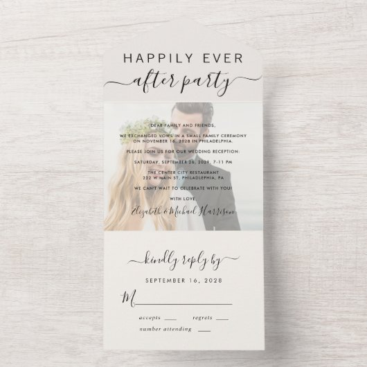 Gelukkig altijd foto roomijs bruiloftsreceptie all in one uitnodiging (Binnen)