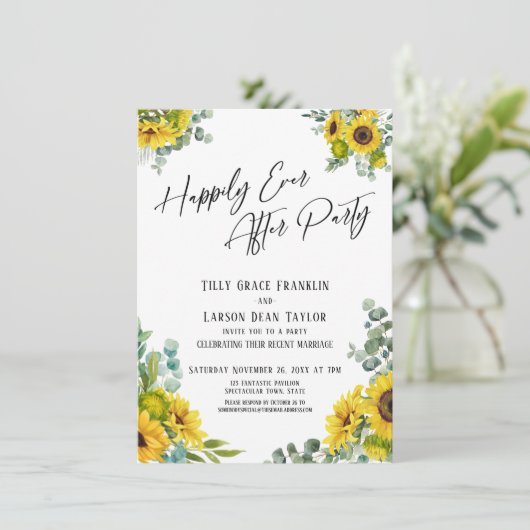 Gelukkig altijd na Feest Eucalyptus Zonnebloem Kaart (Staand voorkant)