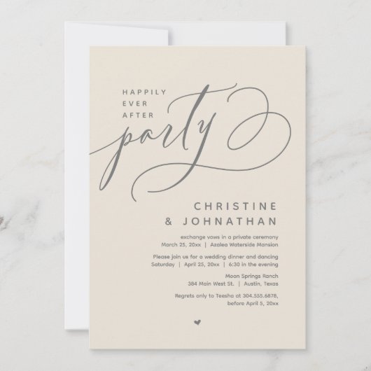 Gelukkig altijd na-feest, modern huwelijksdiner kaart (Voorkant)