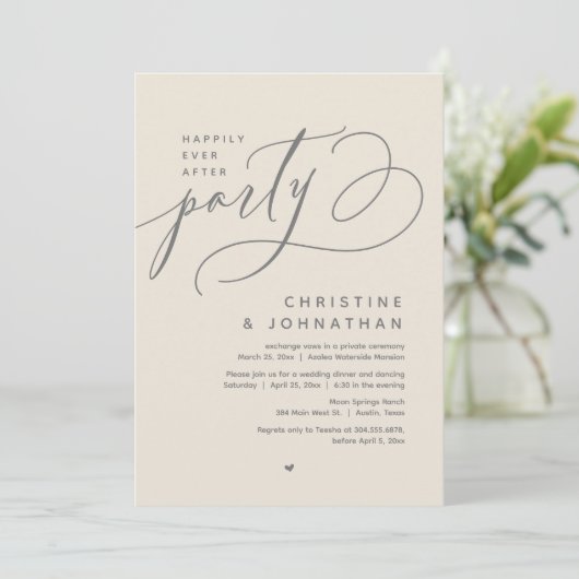 Gelukkig altijd na-feest, modern huwelijksdiner kaart (Staand voorkant)