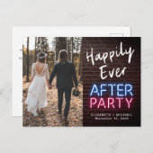Gelukkig altijd na feest Neonlichten Foto Bruiloft Aankondigingskaart (Voorkant / Achterkant)