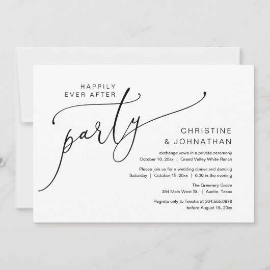 Gelukkig altijd na het feest, elopement diner dans kaart (Voorkant)