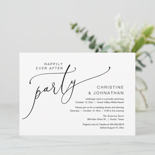 Gelukkig altijd na het feest, elopement diner dans kaart (Staand voorkant)