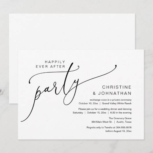 Gelukkig altijd na het feest, elopement diner dans kaart (Voorkant / Achterkant)