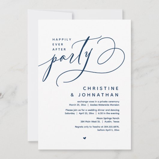 Gelukkig altijd na het feest, modern huwelijksdine kaart (Voorkant)