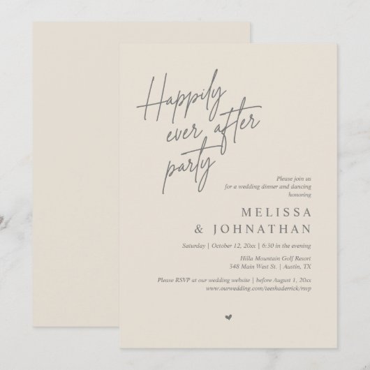 Gelukkig altijd na het feest, modern huwelijksdine kaart (Voorkant / Achterkant)