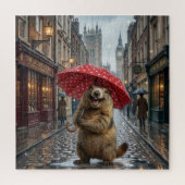 Gelukkig Antropomorfe Marmot Puzzel – In regen (Verticaal)