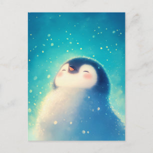 Gelukkig Baby Pinguïn in Blauwe Sneeuw Briefkaart