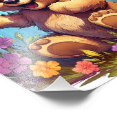 Gelukkig Beer met vlinder en bloem Foto Afdruk (Hoek)