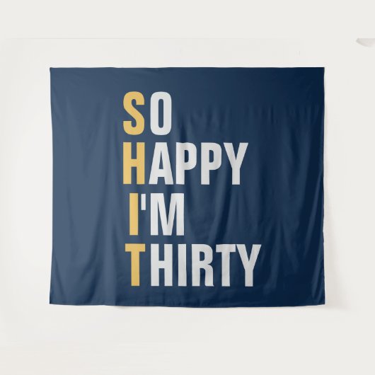 Gelukkig ben ik 30 30e verjaardagsbanner wandkleed (Voorkant (horizontaal))