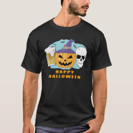 Gelukkig Bier Halloween - Griezelschadel en Pompoe T-shirt