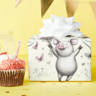 Gelukkig Biggetje Hart Verjaardag Cadeaupapier