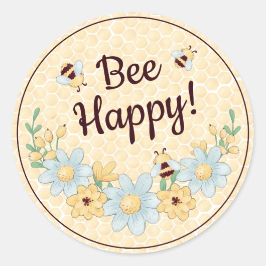 Gelukkig Bij Cute Hommels Ronde Sticker (Voorkant)