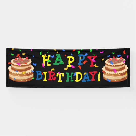 GELUKKIG BIRTHDAY! Cek en Confetti Spandoek (Horizontaal)