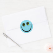 Gelukkig Blauw Emoji Gezicht Ronde Sticker (Envelop)