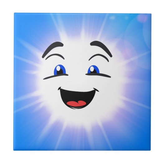 Gelukkig blauw man gezicht tegeltje (Voorkant)