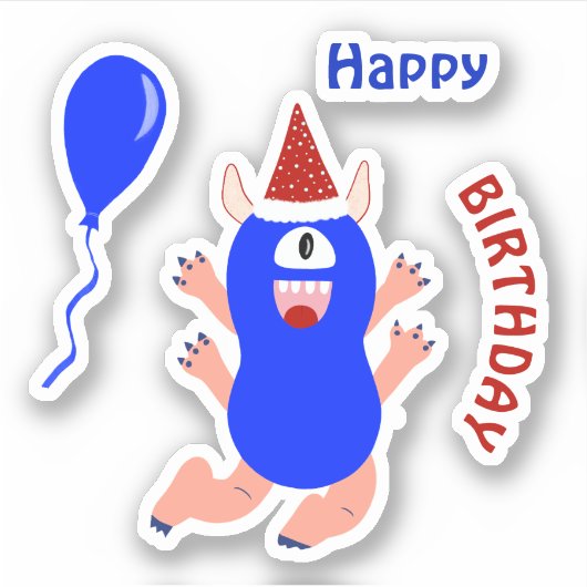 Gelukkig blauw monster sticker (Voorkant)